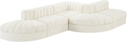 Talia Cream Velvet Performance Fabric Upholstered Sectional, 5-Piece (Style 4)