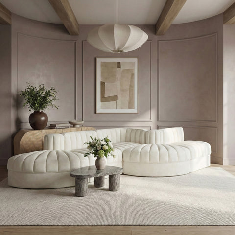 Talia Cream Velvet Performance Fabric Upholstered Sectional, 5-Piece (Style 4)