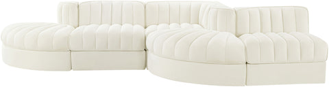 Talia Cream Velvet Performance Fabric Upholstered Sectional, 5-Piece (Style 4)
