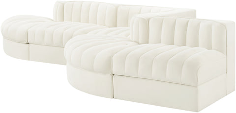 Talia Cream Velvet Performance Fabric Upholstered Sectional, 5-Piece (Style 4)