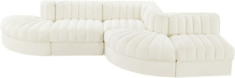 Talia Cream Velvet Performance Fabric Upholstered Sectional, 5-Piece (Style 4)