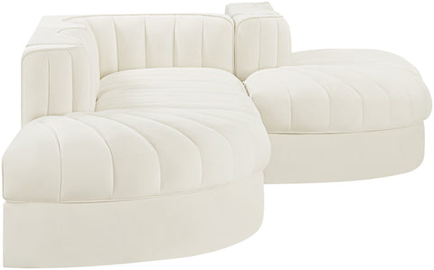 Talia Cream Velvet Performance Fabric Upholstered Sectional, 5-Piece (Style 4)