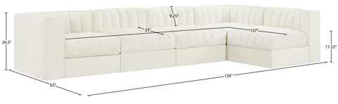 Talia Cream Velvet Performance Fabric Upholstered Sectional, 5-Piece (Style 5)
