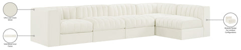 Talia Cream Velvet Performance Fabric Upholstered Sectional, 5-Piece (Style 5)