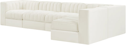 Talia Cream Velvet Performance Fabric Upholstered Sectional, 5-Piece (Style 5)