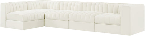 Talia Cream Velvet Performance Fabric Upholstered Sectional, 5-Piece (Style 5)