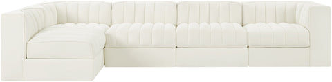Talia Cream Velvet Performance Fabric Upholstered Sectional, 5-Piece (Style 5)