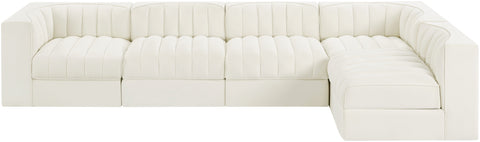 Talia Cream Velvet Performance Fabric Upholstered Sectional, 5-Piece (Style 5)