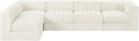 Talia Cream Velvet Performance Fabric Upholstered Sectional, 5-Piece (Style 5)