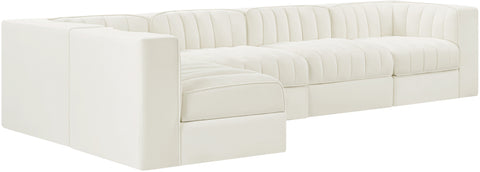 Talia Cream Velvet Performance Fabric Upholstered Sectional, 5-Piece (Style 5)