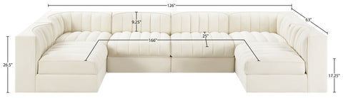 Talia Cream Velvet Performance Fabric Upholstered Sectional, 6-Piece
