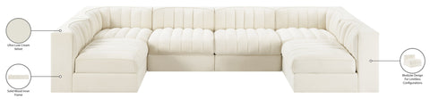 Talia Cream Velvet Performance Fabric Upholstered Sectional, 6-Piece