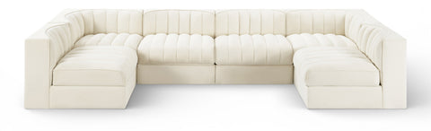 Talia Cream Velvet Performance Fabric Upholstered Sectional, 6-Piece