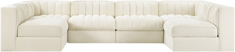 Talia Cream Velvet Performance Fabric Upholstered Sectional, 6-Piece
