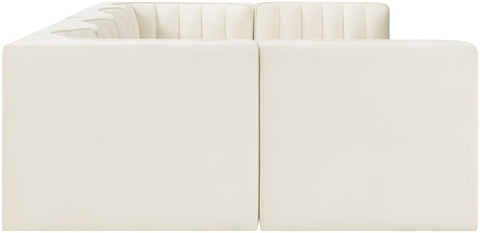 Talia Cream Velvet Performance Fabric Upholstered Sectional, 6-Piece
