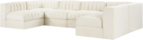 Talia Cream Velvet Performance Fabric Upholstered Sectional, 6-Piece