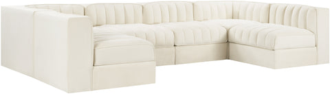 Talia Cream Velvet Performance Fabric Upholstered Sectional, 6-Piece
