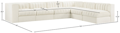 Talia Cream Velvet Performance Fabric Upholstered Sectional, 6-Piece (Style 2)