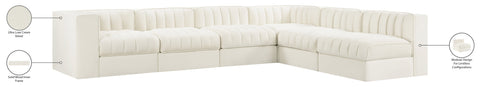 Talia Cream Velvet Performance Fabric Upholstered Sectional, 6-Piece (Style 2)