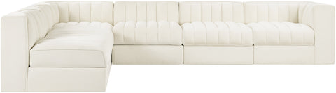 Talia Cream Velvet Performance Fabric Upholstered Sectional, 6-Piece (Style 2)