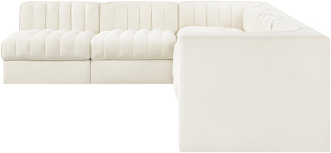 Talia Cream Velvet Performance Fabric Upholstered Sectional, 6-Piece (Style 2)