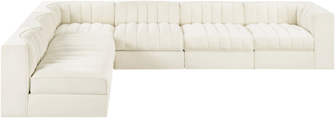 Talia Cream Velvet Performance Fabric Upholstered Sectional, 6-Piece (Style 2)