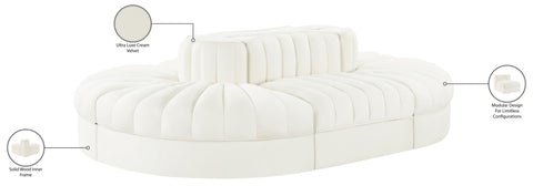 Talia Cream Velvet Performance Fabric Upholstered Sectional, 6-Piece (Style 3)