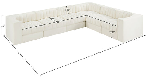 Talia Cream Velvet Performance Fabric Upholstered Sectional, 6-Piece (Style 4)