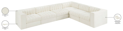 Talia Cream Velvet Performance Fabric Upholstered Sectional, 6-Piece (Style 4)