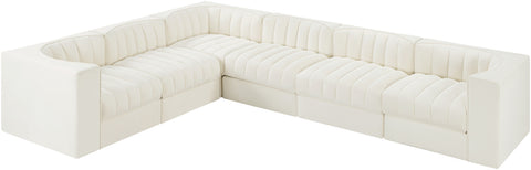 Talia Cream Velvet Performance Fabric Upholstered Sectional, 6-Piece (Style 4)