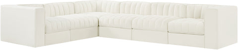 Talia Cream Velvet Performance Fabric Upholstered Sectional, 6-Piece (Style 4)