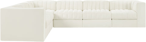 Talia Cream Velvet Performance Fabric Upholstered Sectional, 6-Piece (Style 4)