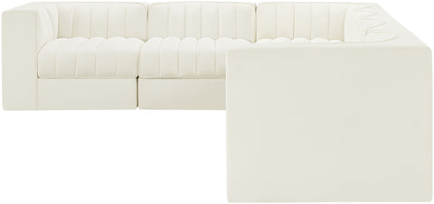 Talia Cream Velvet Performance Fabric Upholstered Sectional, 6-Piece (Style 4)