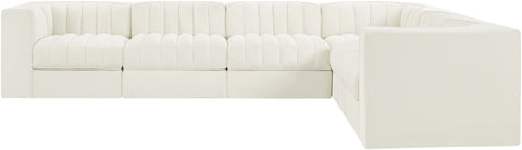 Talia Cream Velvet Performance Fabric Upholstered Sectional, 6-Piece (Style 4)