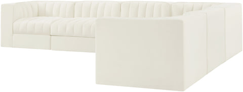 Talia Cream Velvet Performance Fabric Upholstered Sectional, 6-Piece (Style 4)