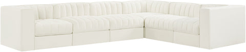 Talia Cream Velvet Performance Fabric Upholstered Sectional, 6-Piece (Style 4)