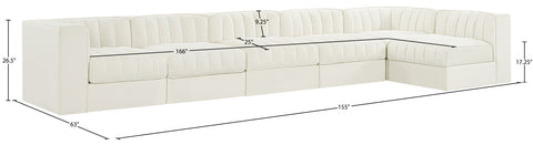 Talia Cream Velvet Performance Fabric Upholstered Sectional, 6-Piece (Style 5)
