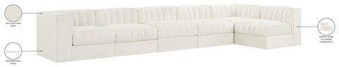 Talia Cream Velvet Performance Fabric Upholstered Sectional, 6-Piece (Style 5)