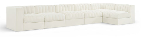 Talia Cream Velvet Performance Fabric Upholstered Sectional, 6-Piece (Style 5)