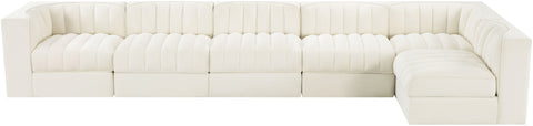 Talia Cream Velvet Performance Fabric Upholstered Sectional, 6-Piece (Style 5)