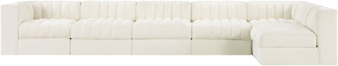 Talia Cream Velvet Performance Fabric Upholstered Sectional, 6-Piece (Style 5)