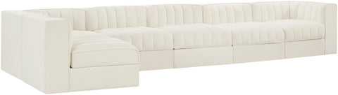 Talia Cream Velvet Performance Fabric Upholstered Sectional, 6-Piece (Style 5)
