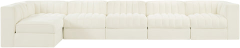 Talia Cream Velvet Performance Fabric Upholstered Sectional, 6-Piece (Style 5)