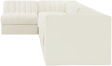 Talia Cream Velvet Performance Fabric Upholstered Sectional, 6-Piece (Style 5)
