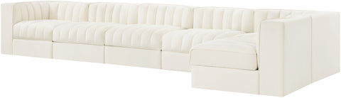 Talia Cream Velvet Performance Fabric Upholstered Sectional, 6-Piece (Style 5)