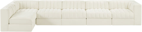 Talia Cream Velvet Performance Fabric Upholstered Sectional, 6-Piece (Style 5)