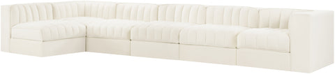 Talia Cream Velvet Performance Fabric Upholstered Sectional, 6-Piece (Style 5)