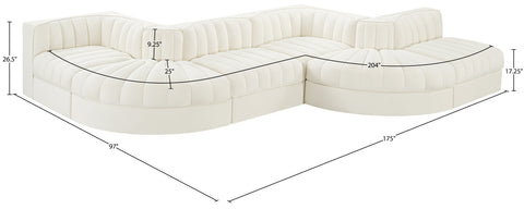 Talia Cream Velvet Performance Fabric Upholstered Sectional, 6-Piece (Style 6)