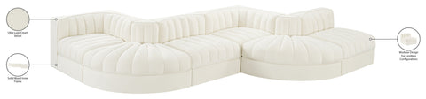 Talia Cream Velvet Performance Fabric Upholstered Sectional, 6-Piece (Style 6)