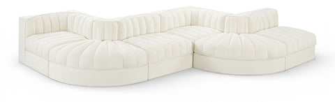 Talia Cream Velvet Performance Fabric Upholstered Sectional, 6-Piece (Style 6)
